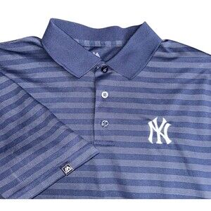 Majestic New York Yankees polo mens Sz L navy striped baseball golf casual MLB